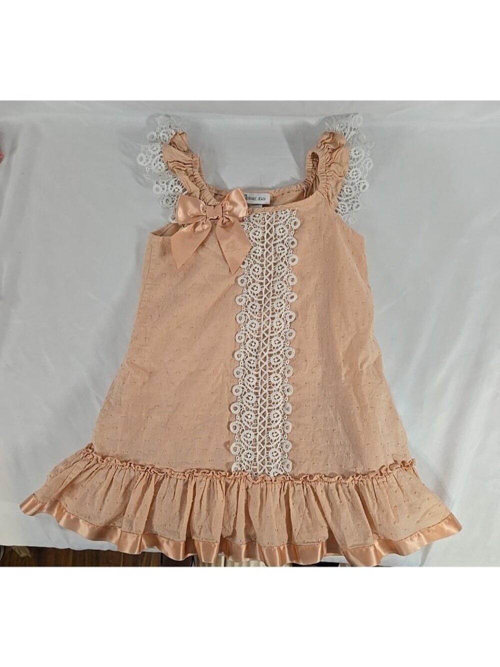 Bonnie Jean Peach with white lace girls dress size 4T